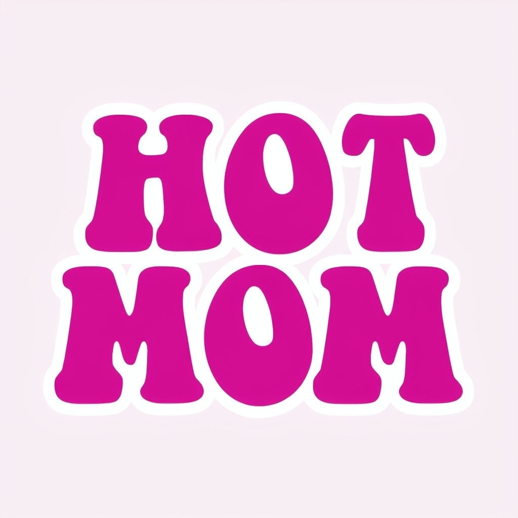Bold Retro Hot Mom Typography Sticker on Light Pink Background