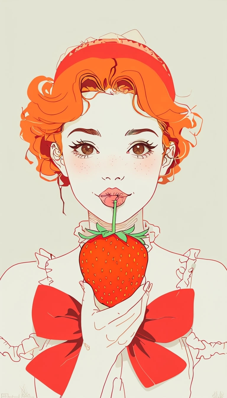 Vibrant Orange Haired Woman with Strawberry Art Phone Case Cover