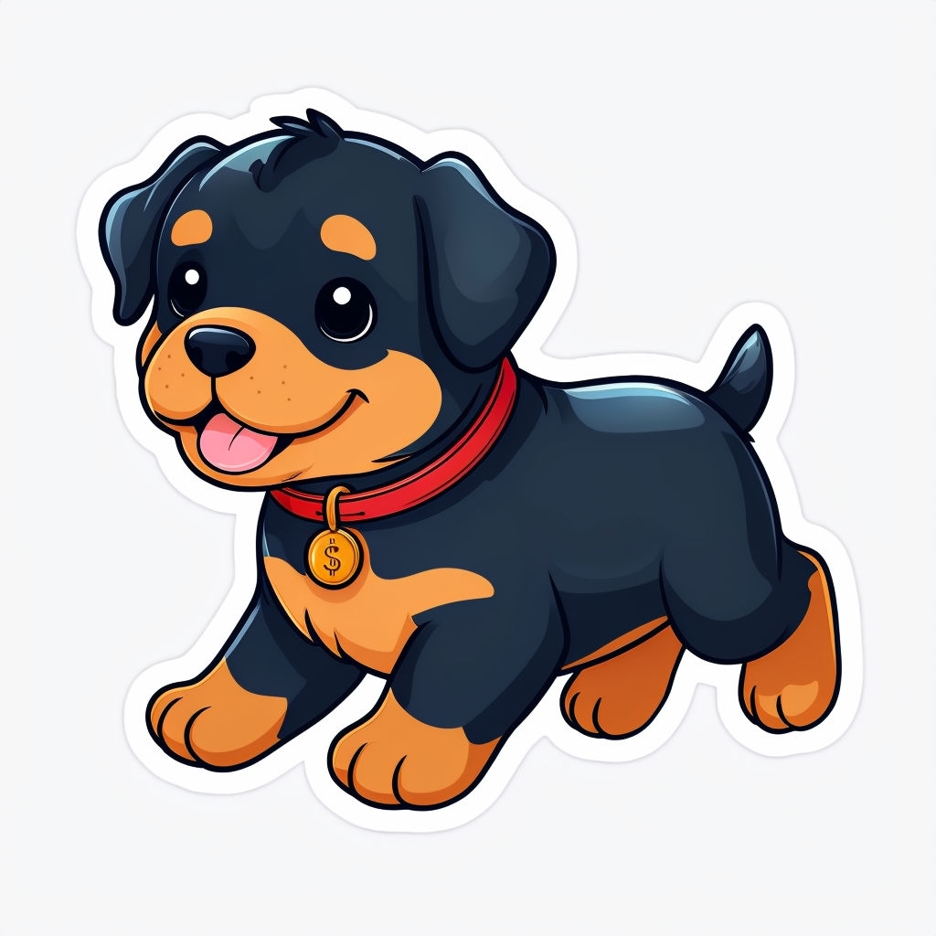 Cute Cartoon Rottweiler Puppy with Red Collar Sticker