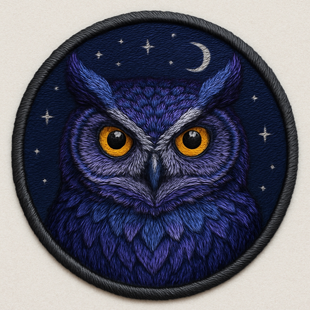 Intricate Owl Portrait Embroidered Patch for Hats