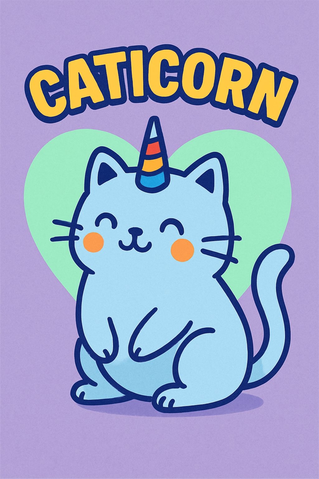 Cute Caticorn Cartoon Illustration with Heart Background T-shirt