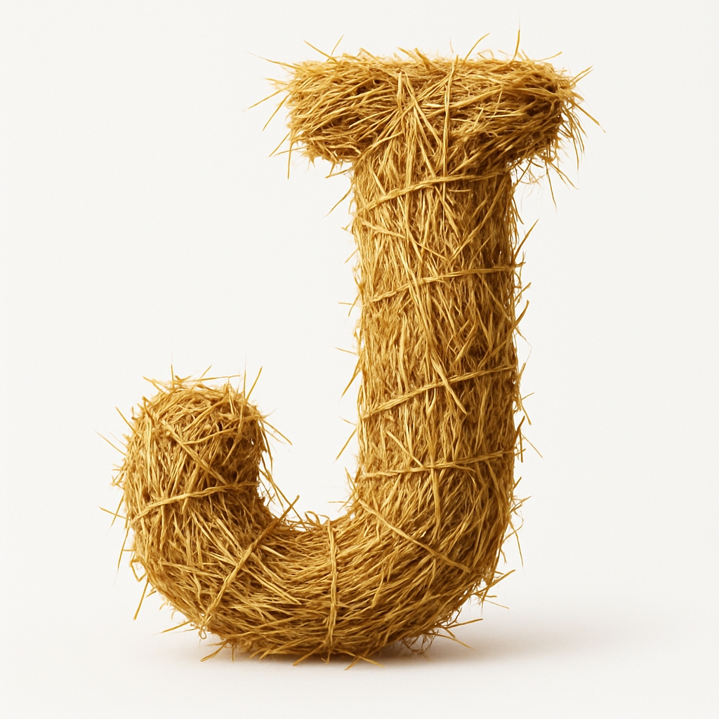 Golden Straw Textured Uppercase Letter J Monogram