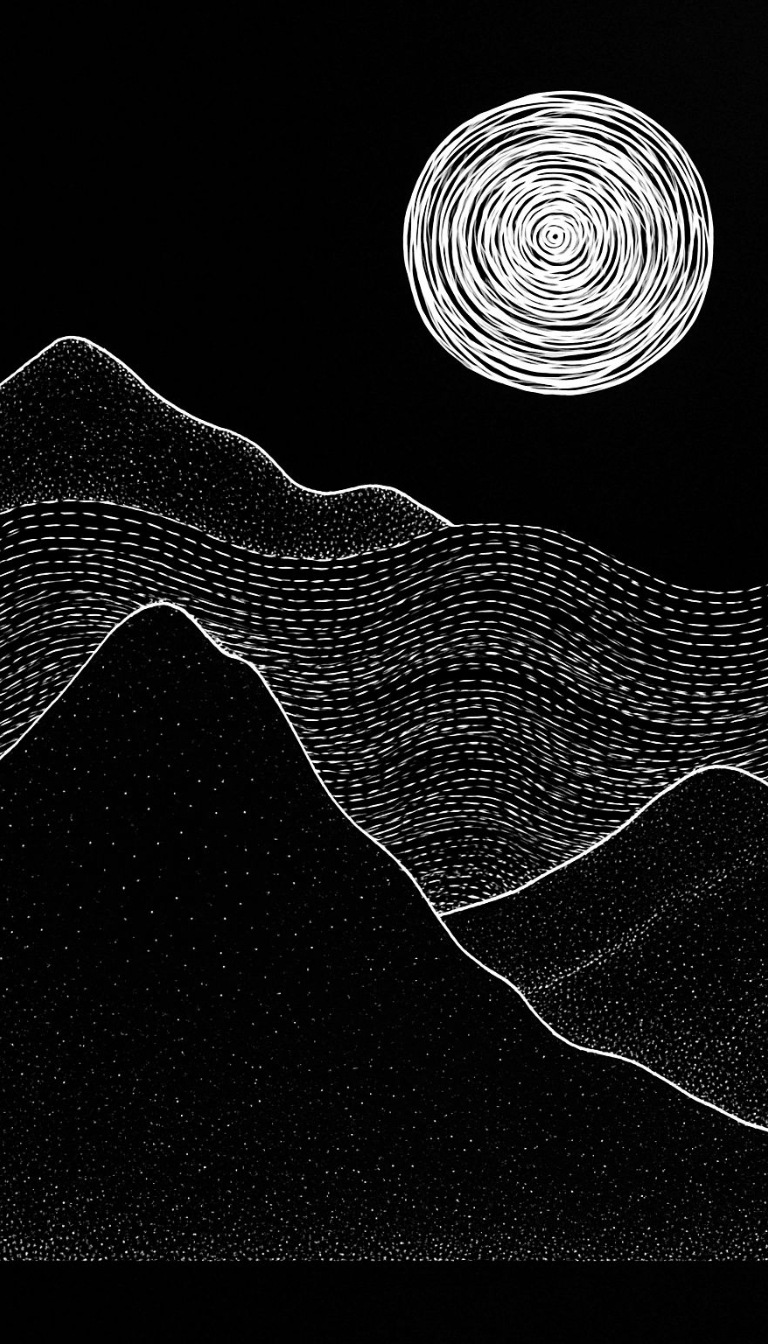 Abstract Black and White Mountain Landscape Illustration Mobile Wallpaper