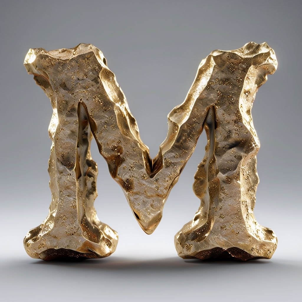 Rocky Gold Uppercase Letter M 3D Rendering Art Monogram