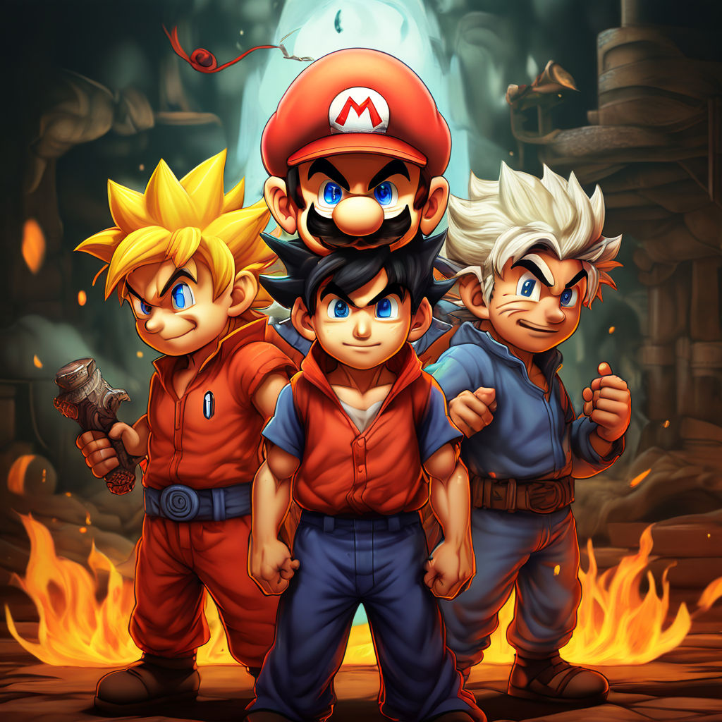 super mario bros luchando contra dragon ball