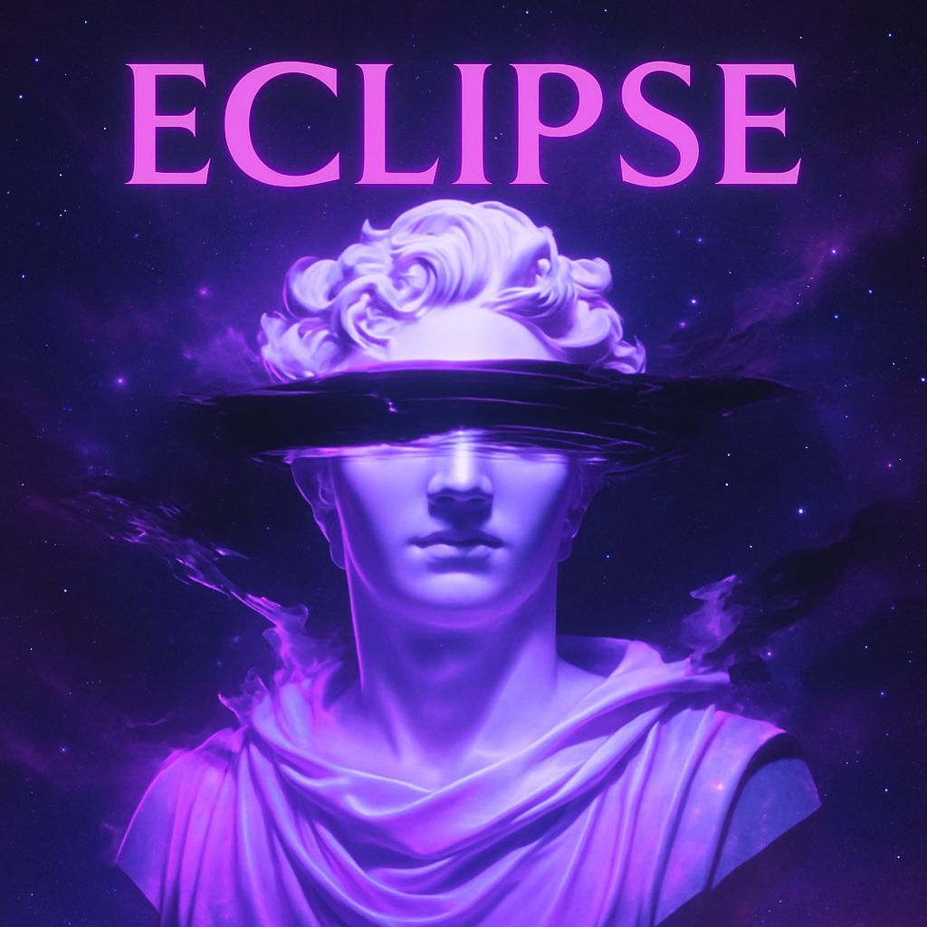 Surreal Classical Bust Sculpture with Neon Eclipse Art Spotify Album Cover