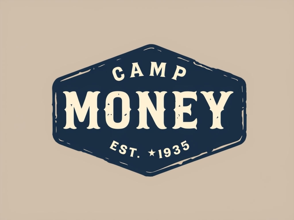 Vintage Camp Money Rustic Logo Design with Hexagonal Emblem