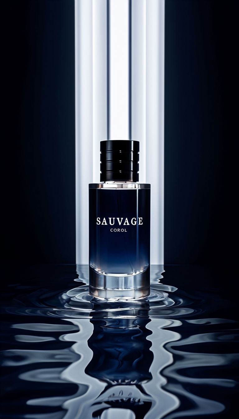 Elegant SAUVAGE Perfume Bottle Photography with Luxurious Background Ads
