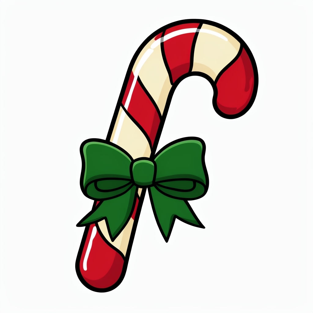 Festive Cartoon Christmas Candy Cane with Green Bow Sticker