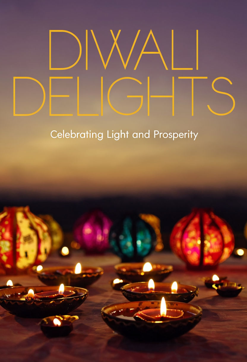 Diwali Delights Evening Scene with Diyas and Lanterns Poster