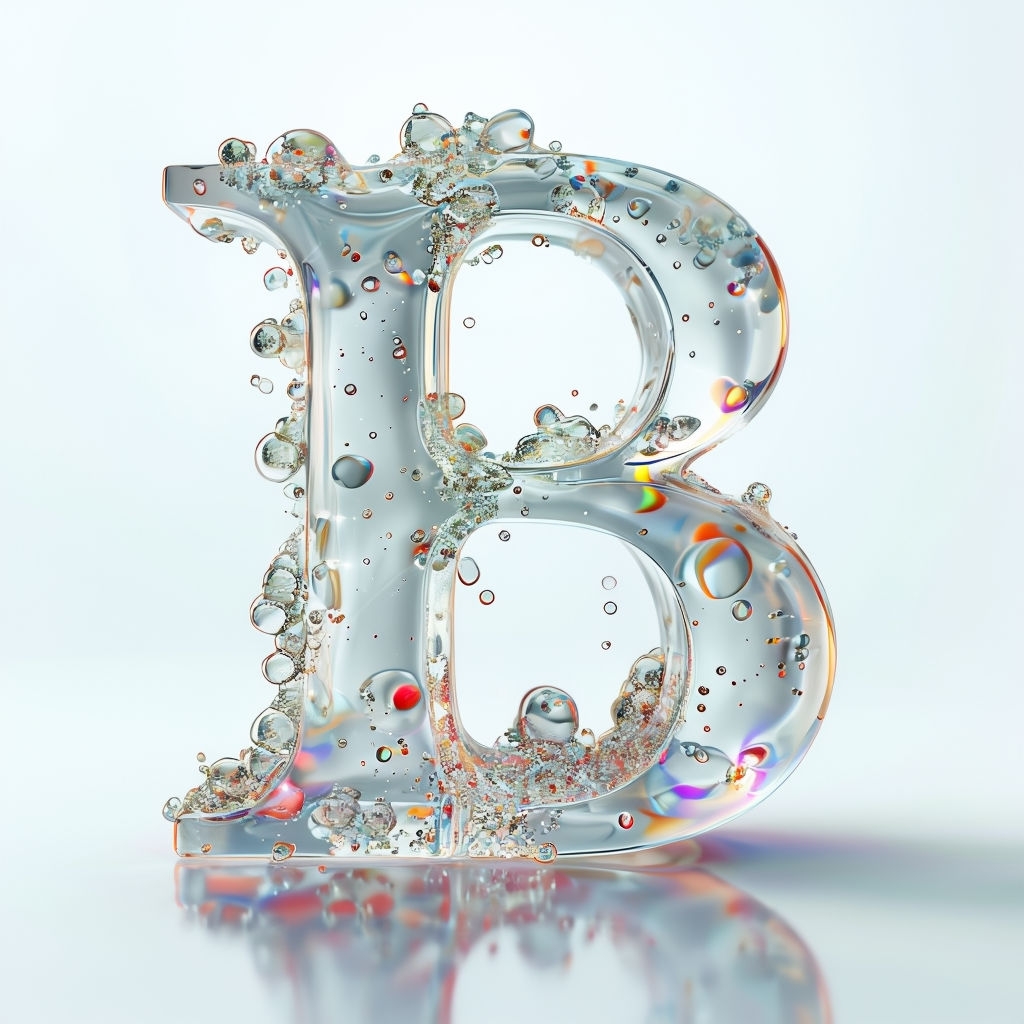 Iridescent B Monogram with Bubbles and Liquid Texture Design Monogram