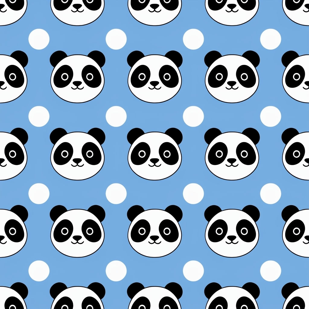 Adorable Cartoon Panda Faces with Dots Seamless Pattern