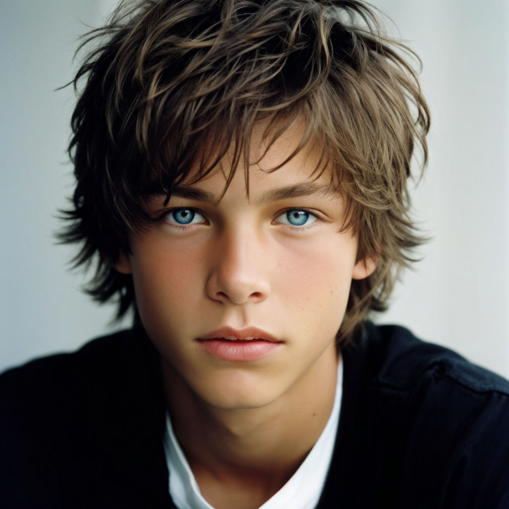 teen boy with short messy brown hair