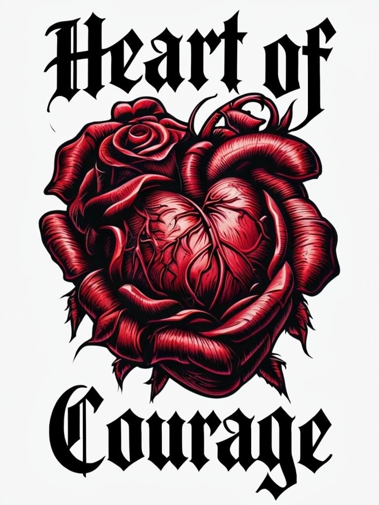 Heart of Courage Anatomical Rose Tattoo Design T-Shirt