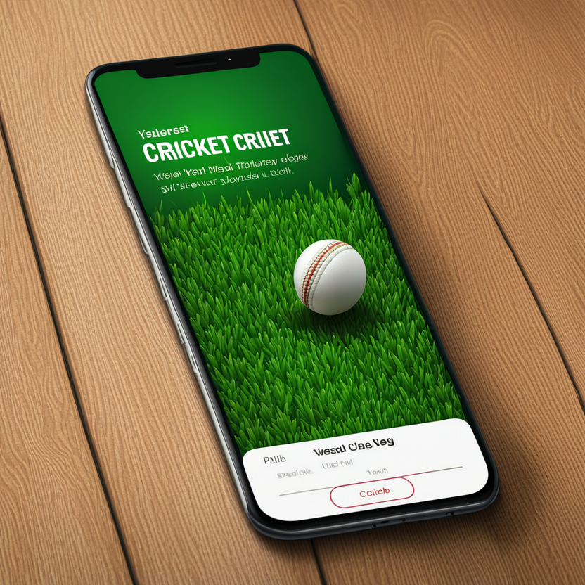 Single mobile phone screen displaying cricket app title page by ...