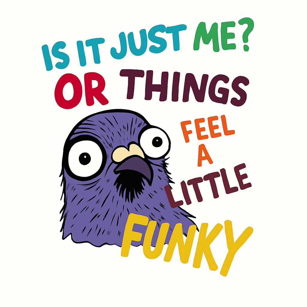 Whimsical Purple Bird with Playful Text Illustration Sticker