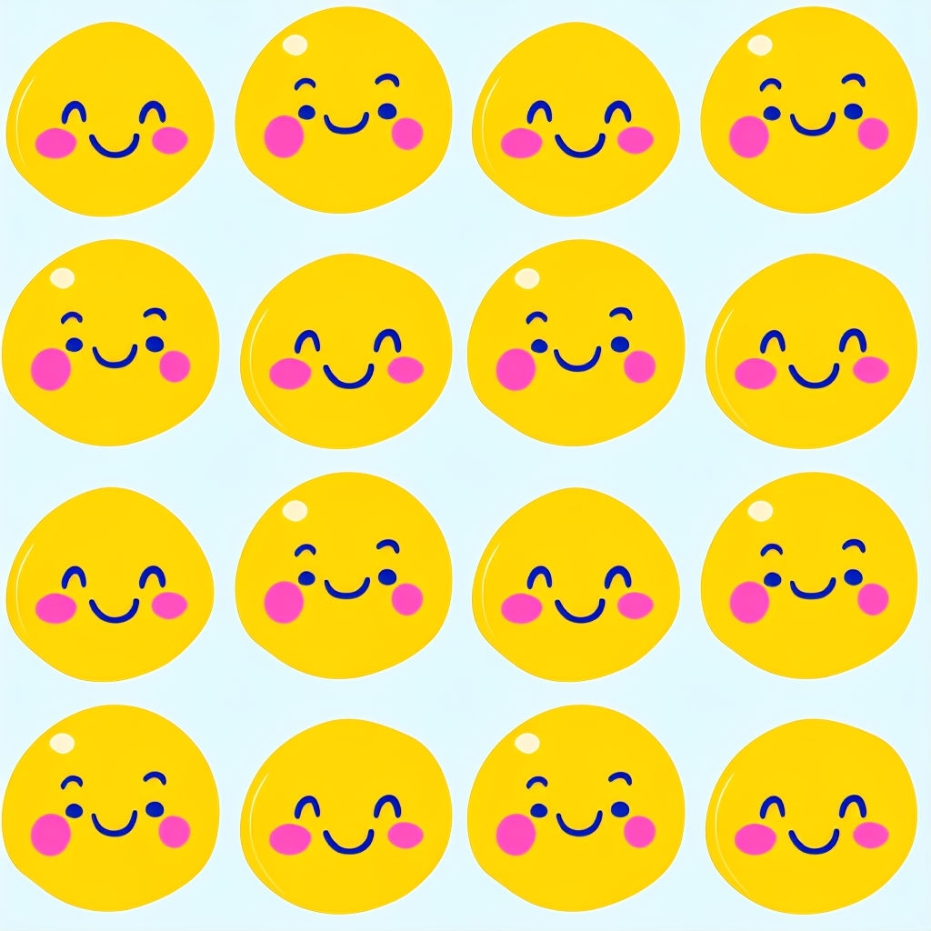 Cheerful Hand-Drawn Smiling Yellow Faces Seamless Pattern