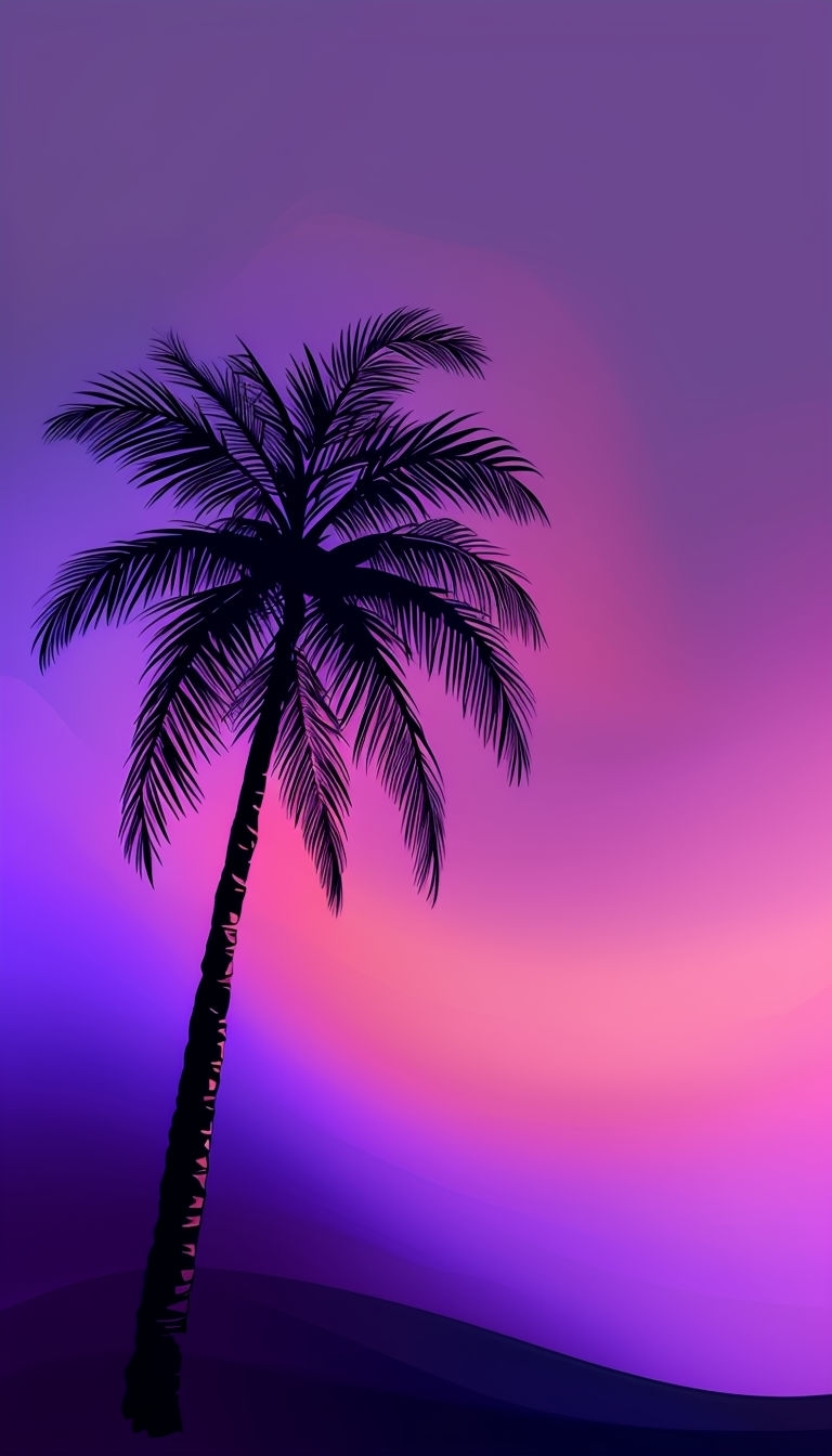 Vibrant Coconut Palm Tree Silhouette Against Dreamy Gradient Mobile Wallpaper
