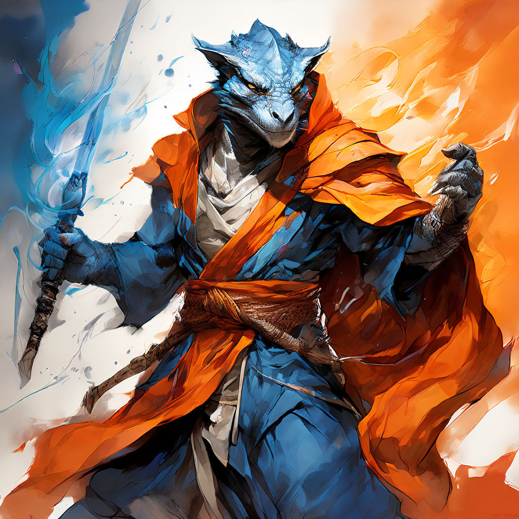 Sapphire and azure dragonborn monk by Daniele Riccio - Playground