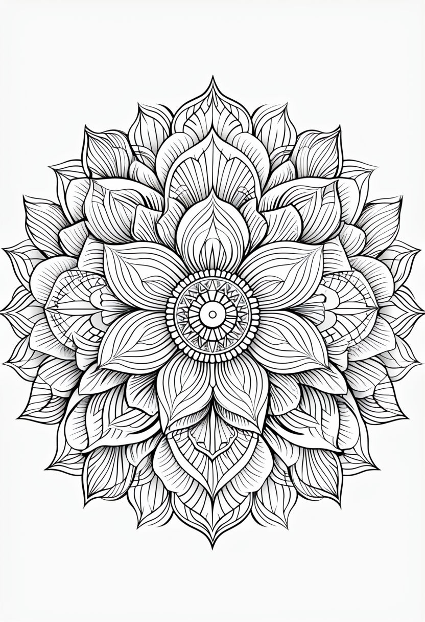 Intricate Black and White Orchid Mandala Coloring Book Page