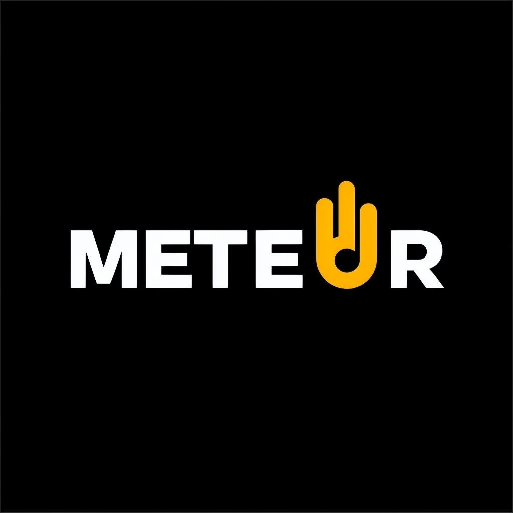 Minimalist Meteor Logo with Unique Letter Styles on Black Background Logo