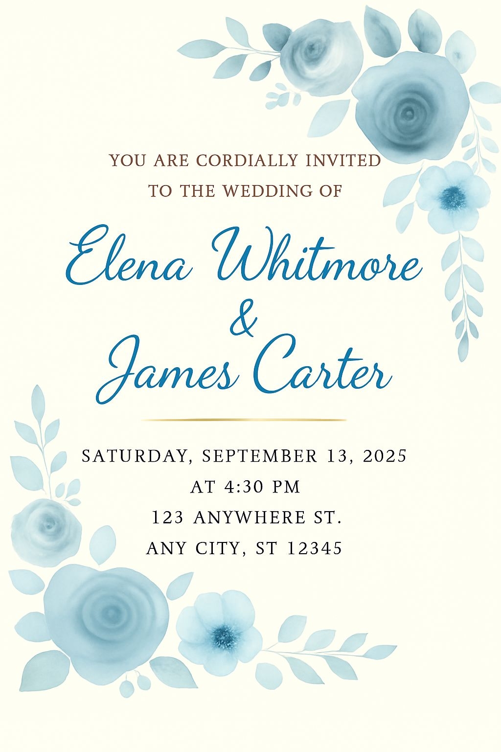 Elegant Watercolor Floral Wedding Invitation Card Design