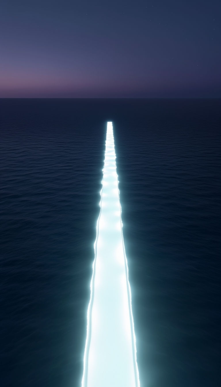 Mystical Minimalist Ocean Pathway Under Twilight Sky Wallpaper