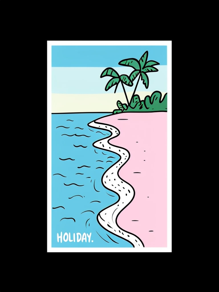Minimalist Tropical Beach Scene Illustration T-Shirt