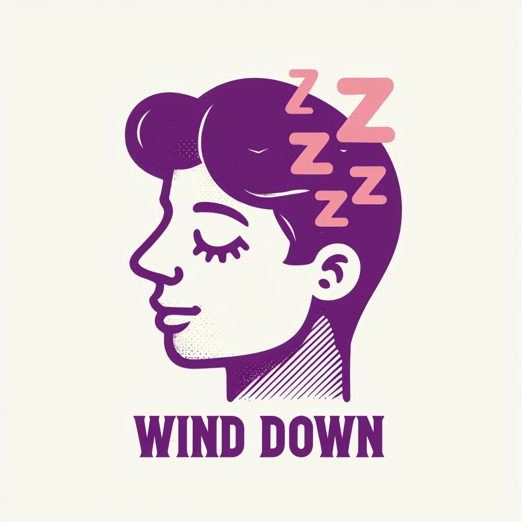 Stylized Sleepy Profile with Zzz Shapes and Wind Down Text Mug