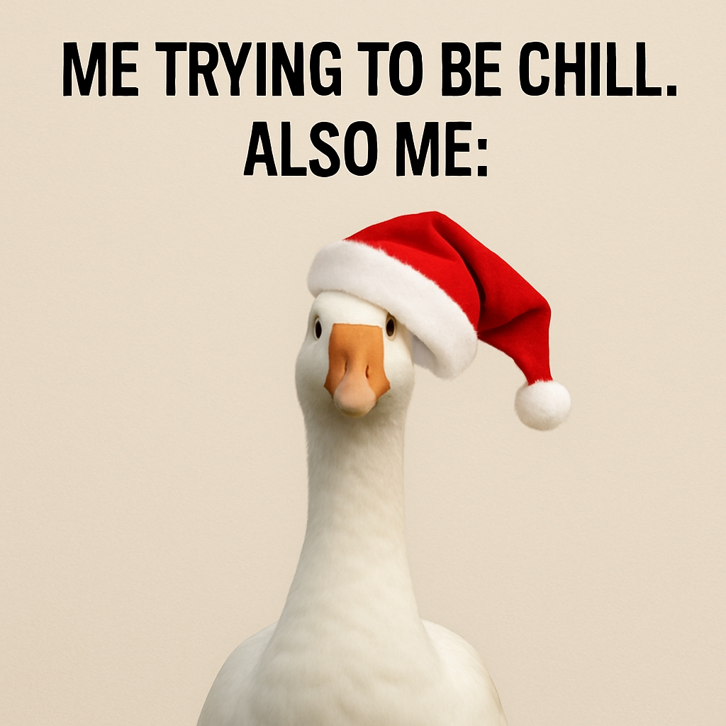 Humorous Holiday Duck in Santa Hat Meme Illustration
