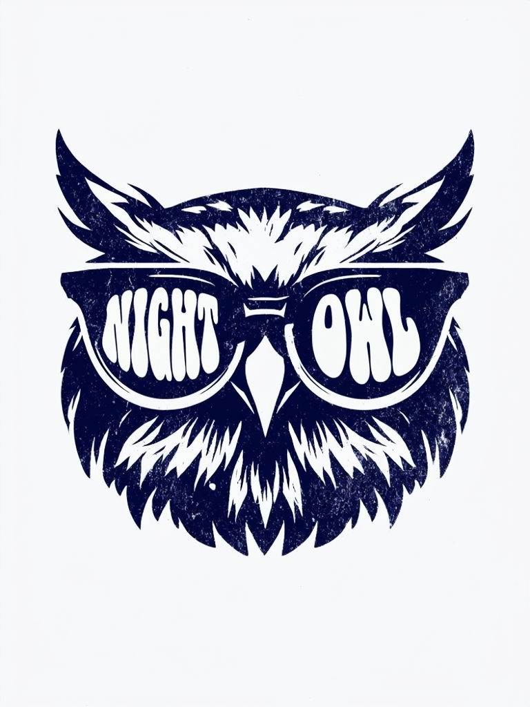 Navy Blue Wise Old Owl with Glasses T-Shirt
