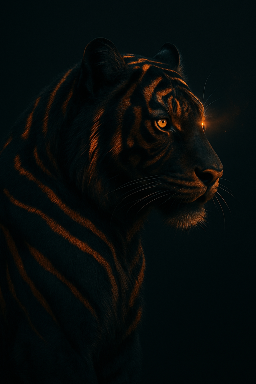 Majestic Black Tiger with Glowing Amber Stripes Mobile Wallpaper