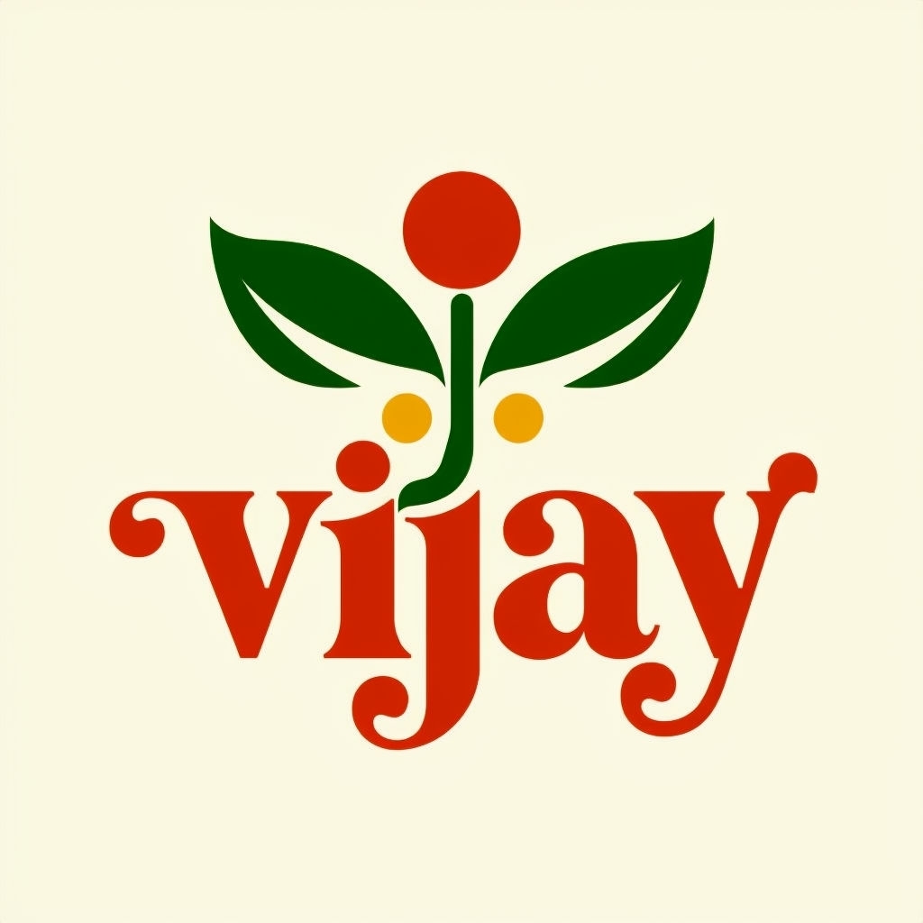 Vibrant Retro Inspired Vijay Logo with Plant Motif Design