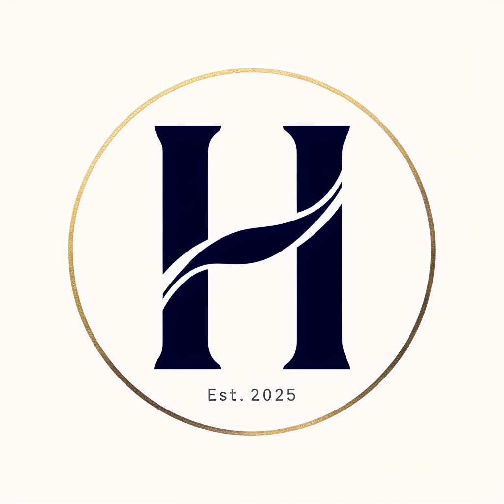 Modern Navy Blue H Monogram with Gold Border and Established Year Sticker