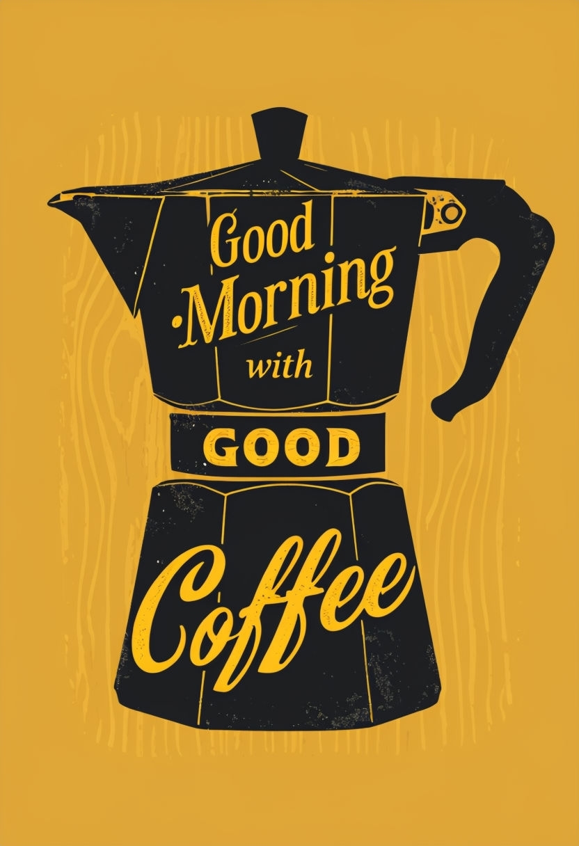 Vintage Good Morning Coffee Moka Pot Illustration Poster