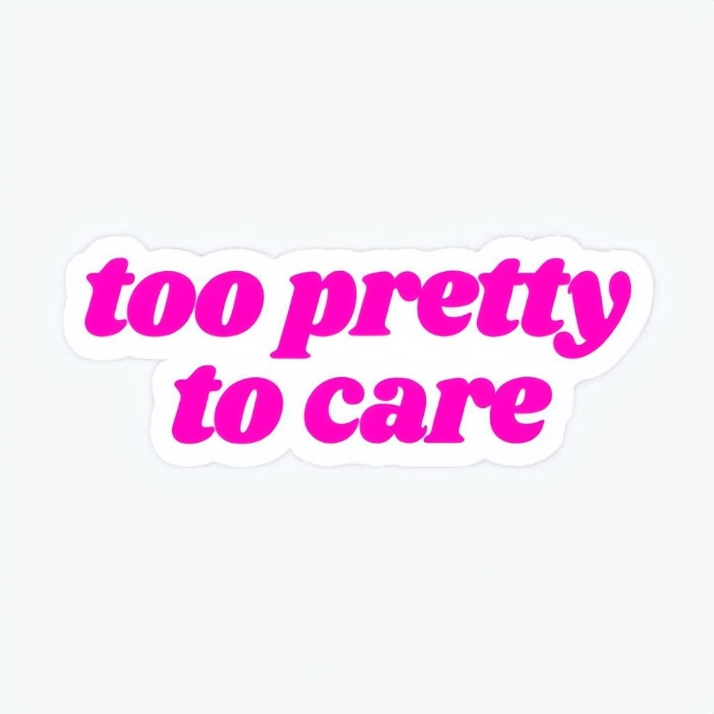 Too Pretty to Care Bright Pink Typography Sticker