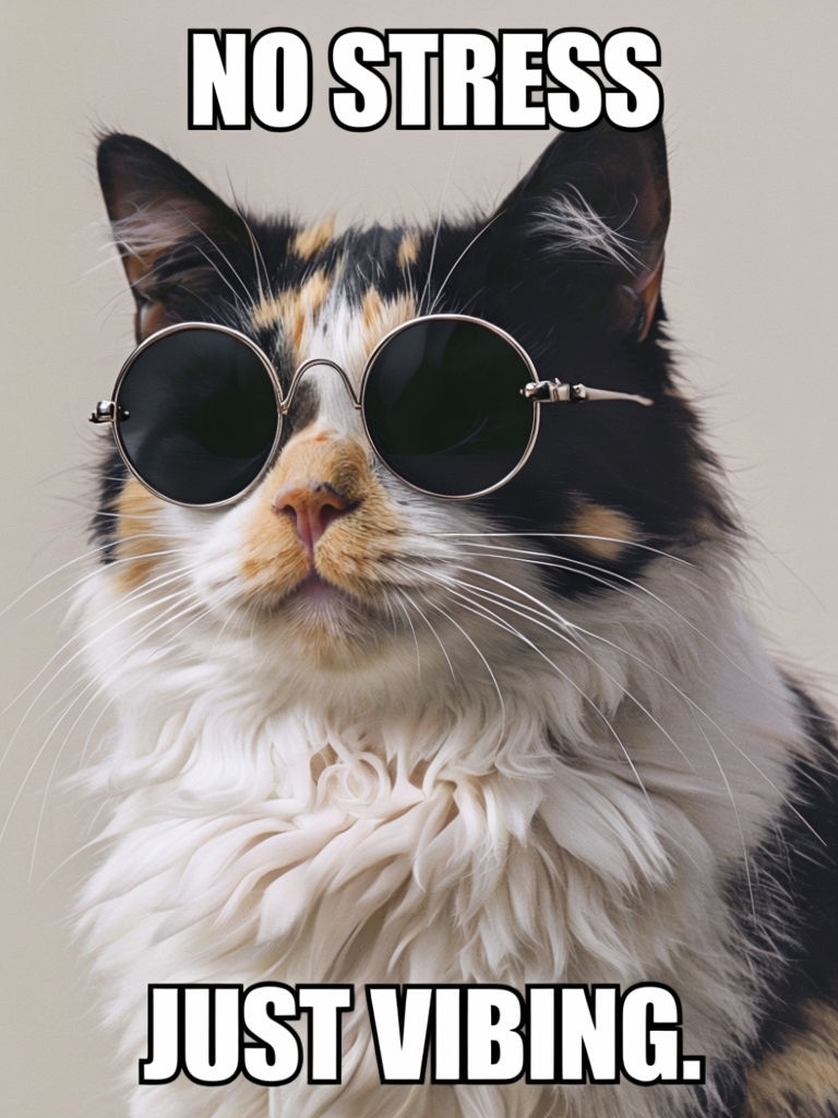 Chill Calico Cat with Sunglasses and Positive Vibes Social Media Post