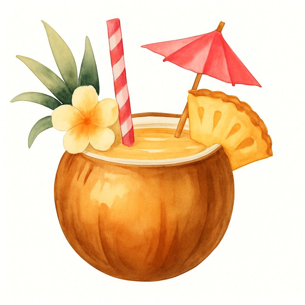 Tropical Coconut Cocktail Watercolor Illustration Sticker