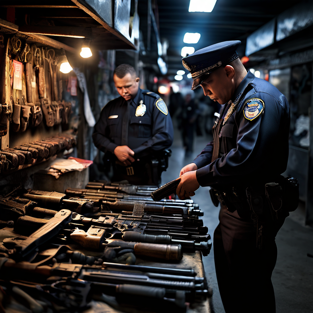 An image depicting NYPD officers inspecting seized weapons. by Cody ...