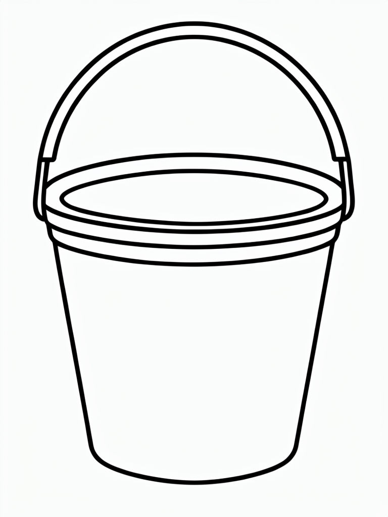 Minimalist Black Outline Bucket Illustration for Coloring Book Pages