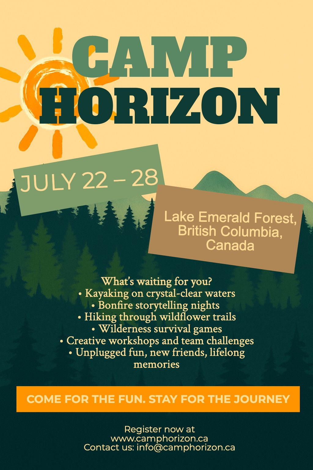 Vibrant Camp Horizon Summer Adventure Promotional Flyer
