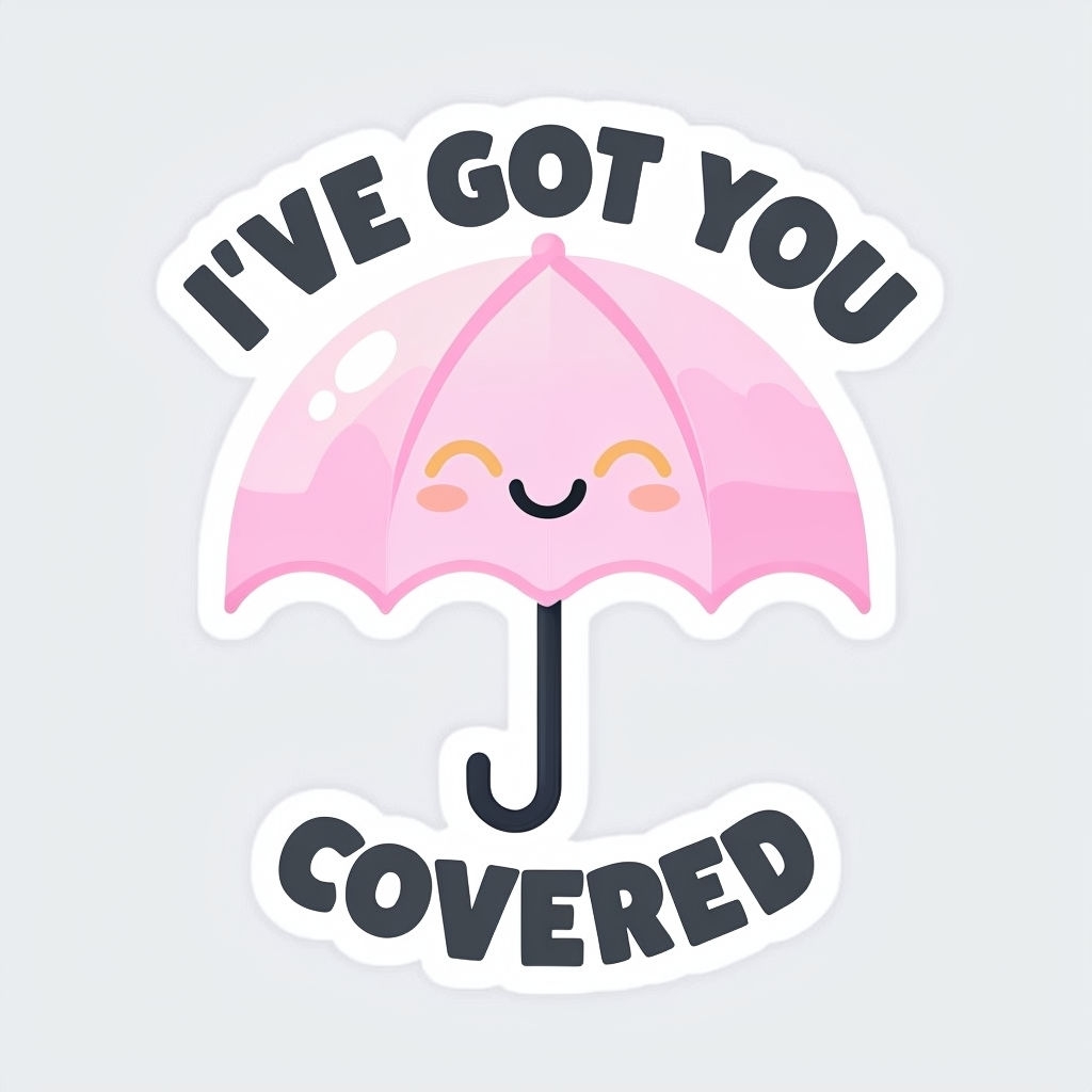 Cheerful Cartoon Umbrella Character with I've Got You Covered Sticker