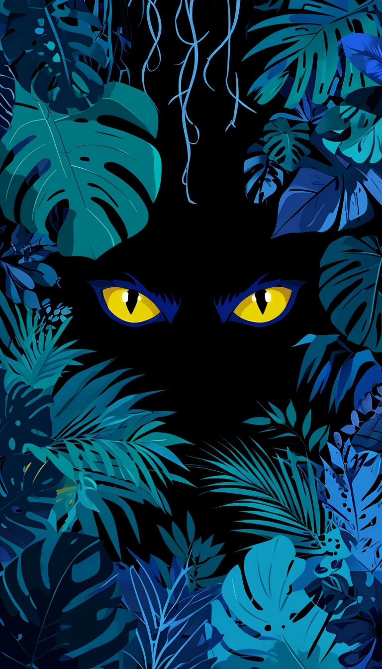 Mysterious Jungle Night Predator Eyes Digital Illustration Mobile Wallpaper