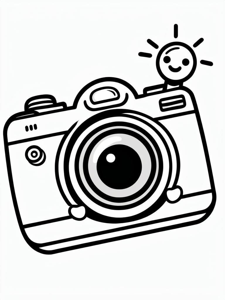 Cartoon-Style Camera Line Art Drawing for Coloring Book Pages