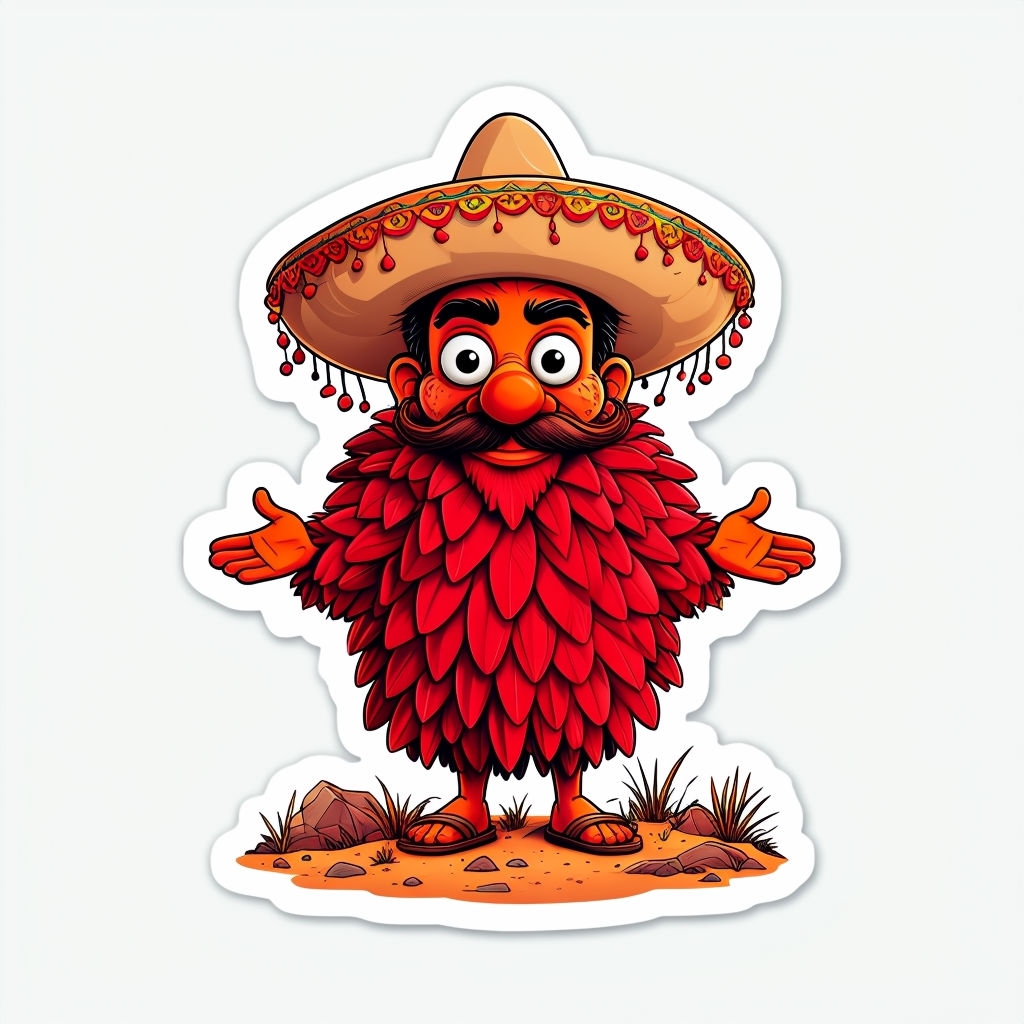 Cheerful Cartoon Character with Sombrero Die-Cut Sticker