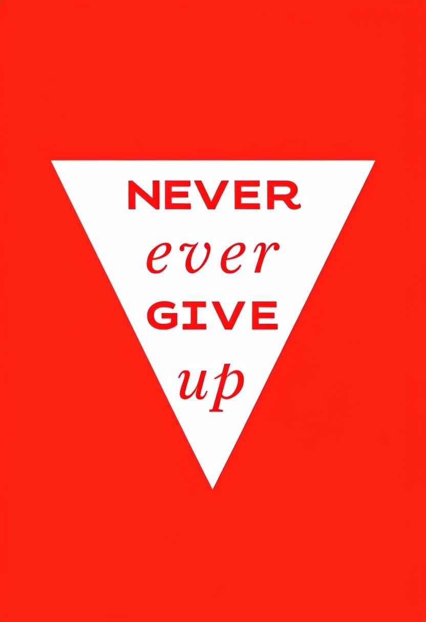Motivational Never Give Up Triangle Design on Red Background T-shirt