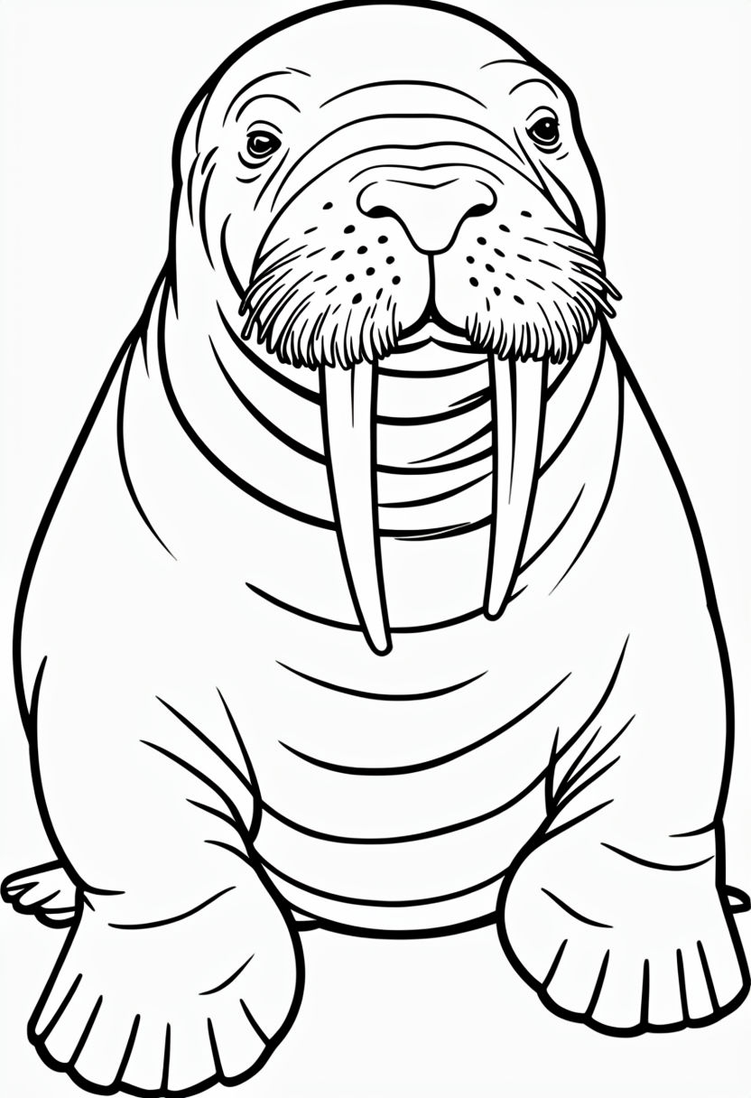 Friendly Cartoon Walrus Line Drawing for Coloring Book Pages