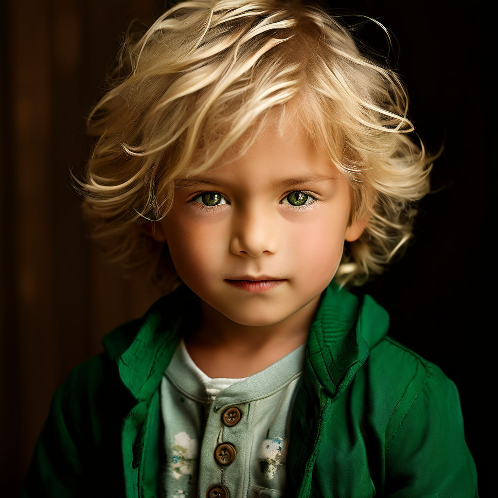 Beautiful Japanese 5 year old boy blond hair with emerald gr... by ...