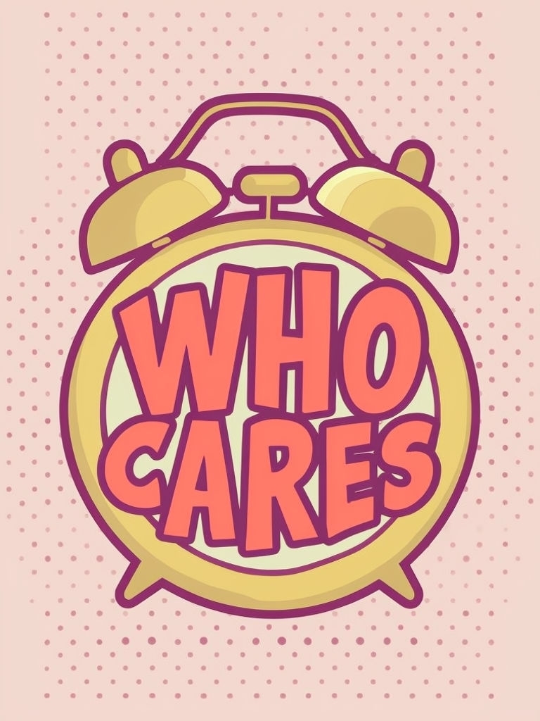 Ironic Retro WHO CARES Alarm Clock Illustration Poster