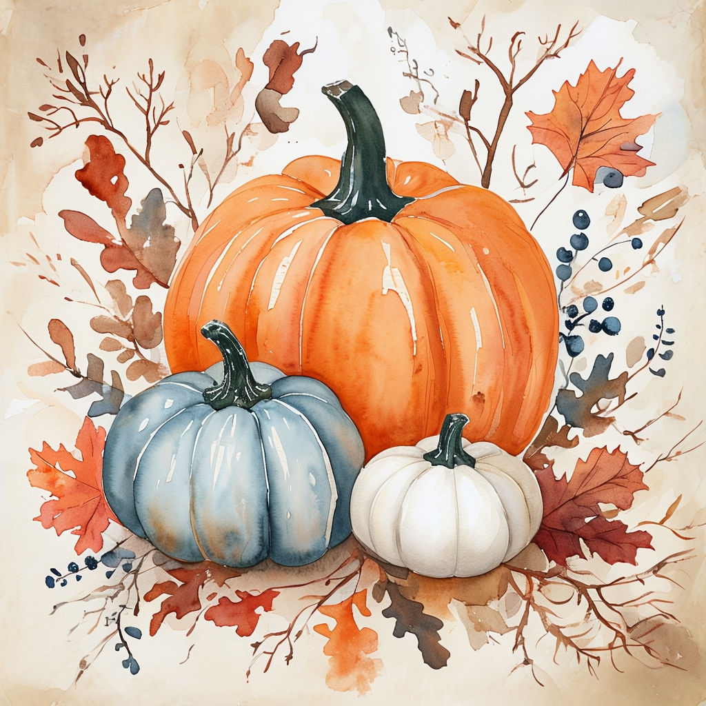 Rustic Autumn Pumpkins Watercolor Art Poster